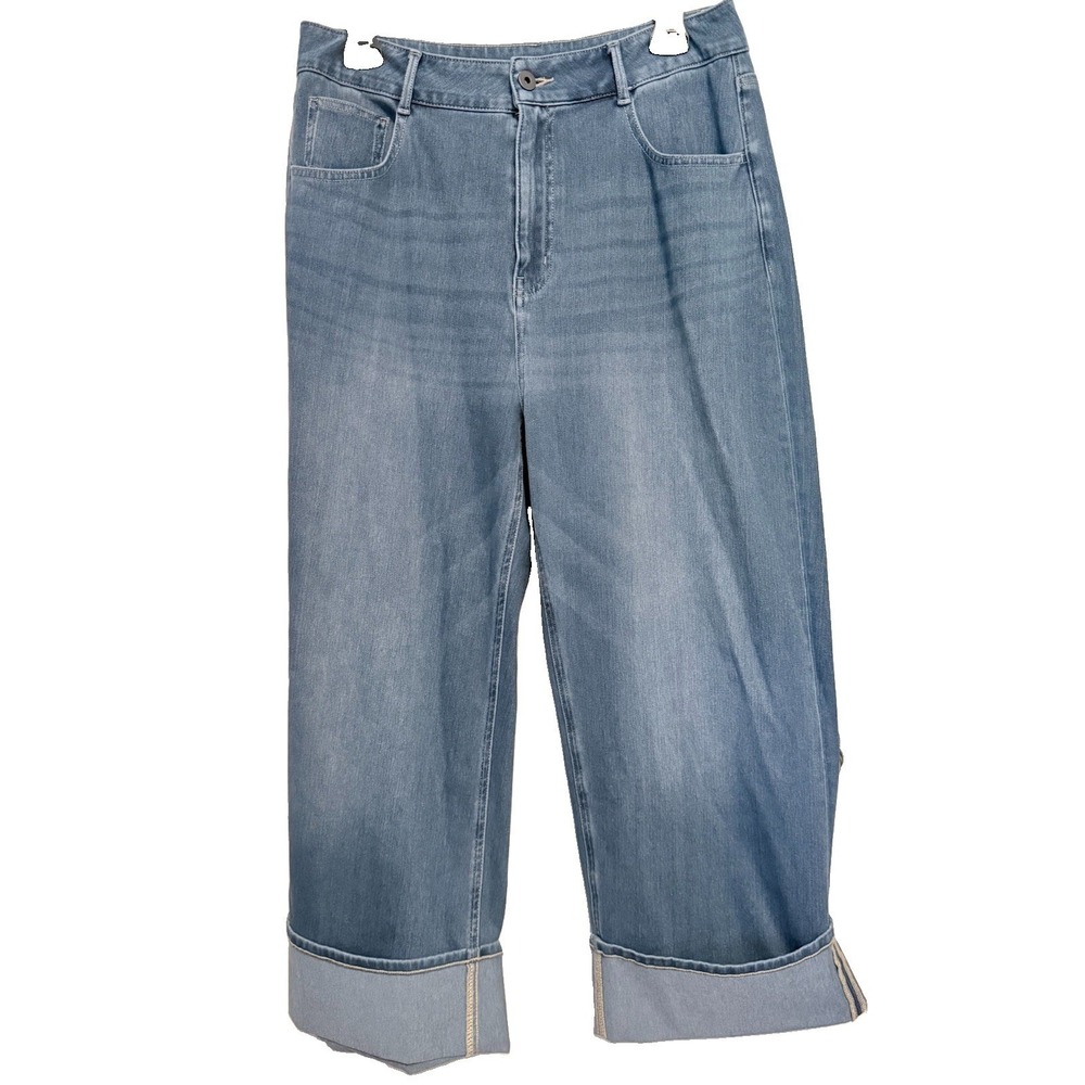 Halara Womens Wide Leg Cuffed Jeans Blue High Rise Relaxed Fit Denim Large
